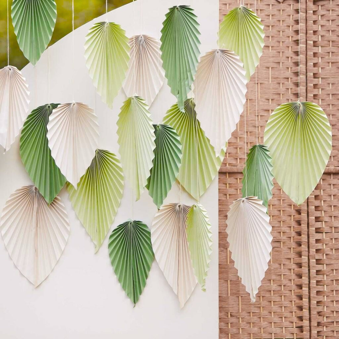 Palm Leaf Shaped Hanging Paper Fan Set - 3PC