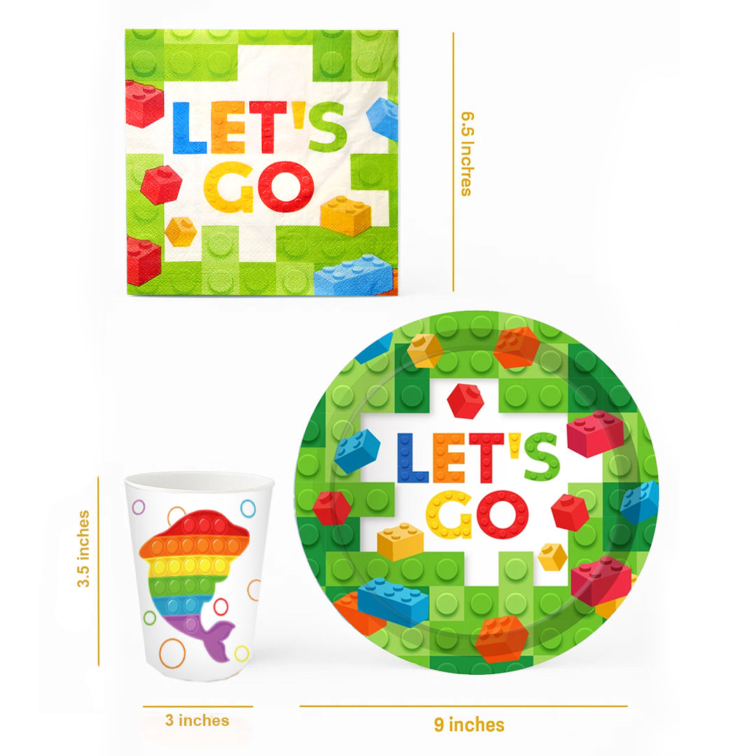 Lego Theme Party Tableware set of 40- Plates, Cups and Napkins