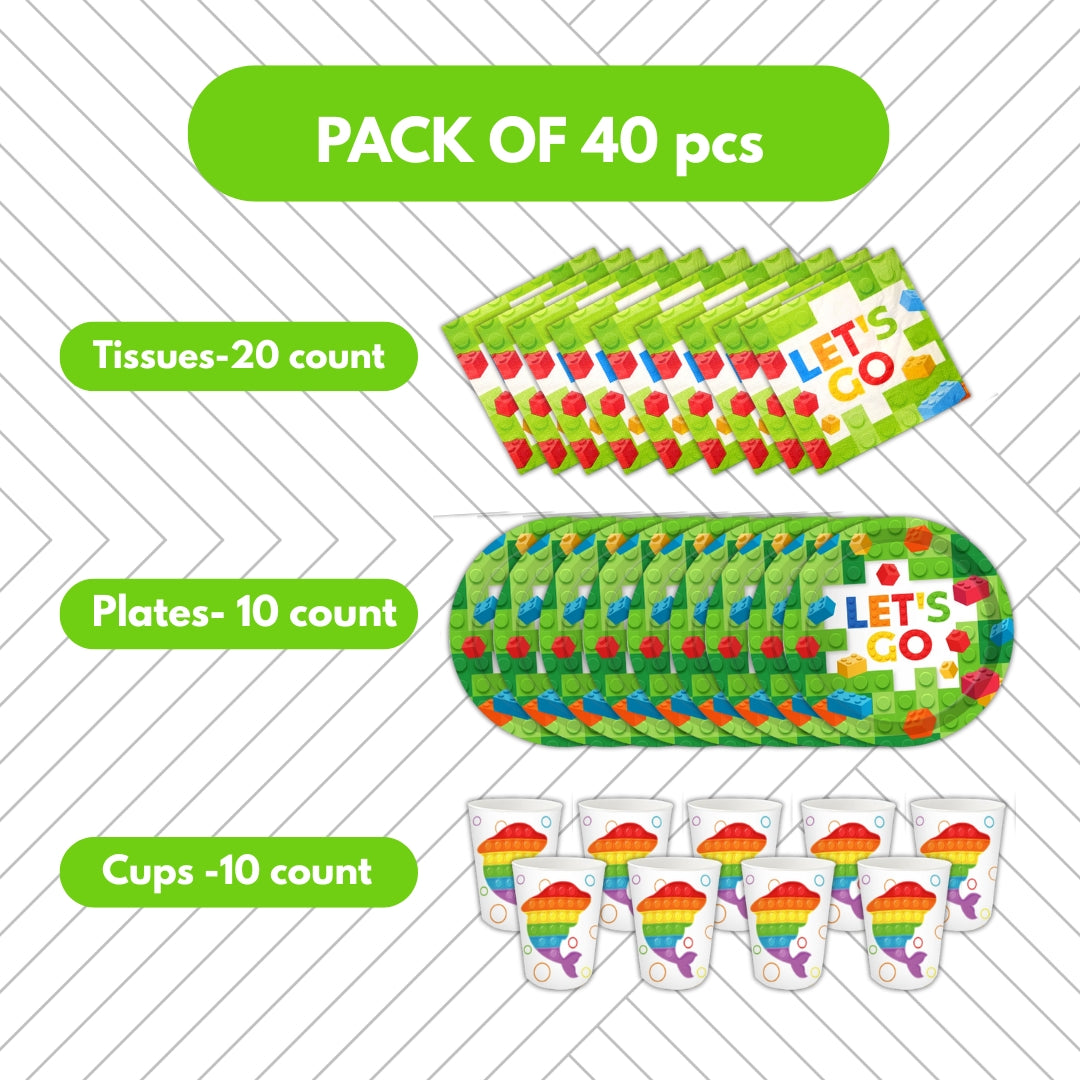 Lego Theme Party Tableware set of 40- Plates, Cups and Napkins