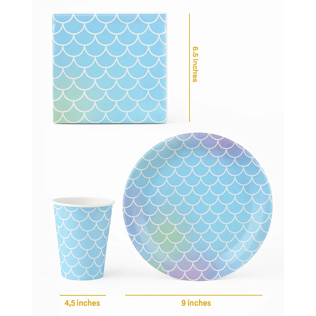Mermaid Themed Birthday Decor Tableware Set - 36PC - Upto 10 Pax