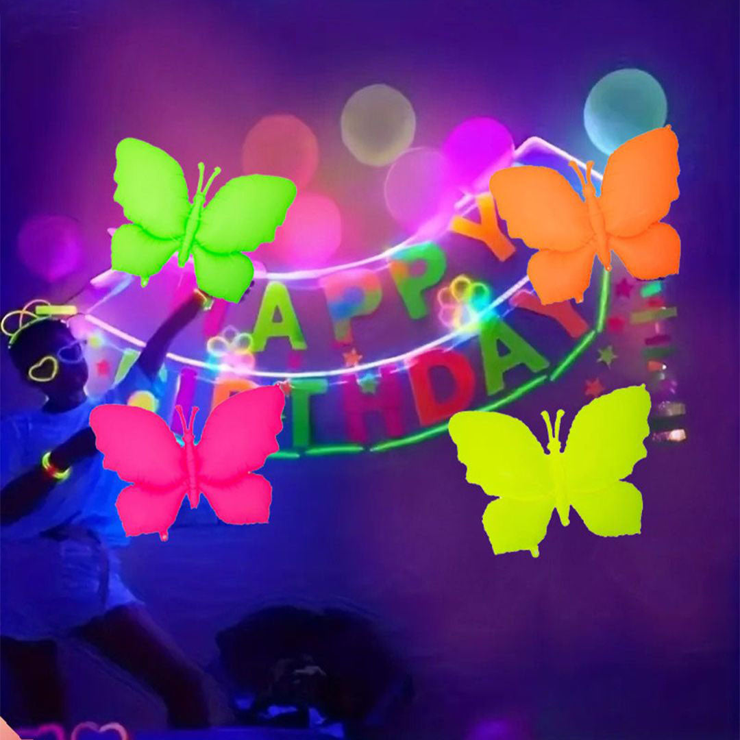 Neon/UV Florescent Butterfly Shaped Foil Balloons - Air Filled - 18 inches - Set of 4
