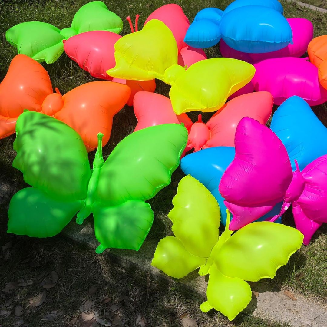 Neon/UV Florescent Butterfly Shaped Foil Balloons - Air Filled - 18 inches - Set of 4