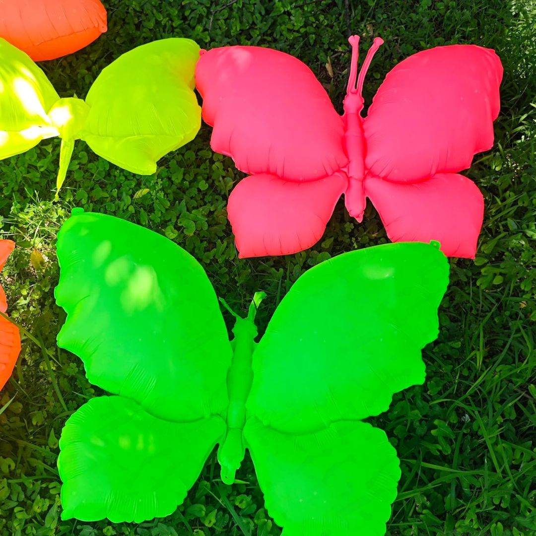 Neon/UV Florescent Butterfly Shaped Foil Balloons - Air Filled - 18 inches - Set of 4