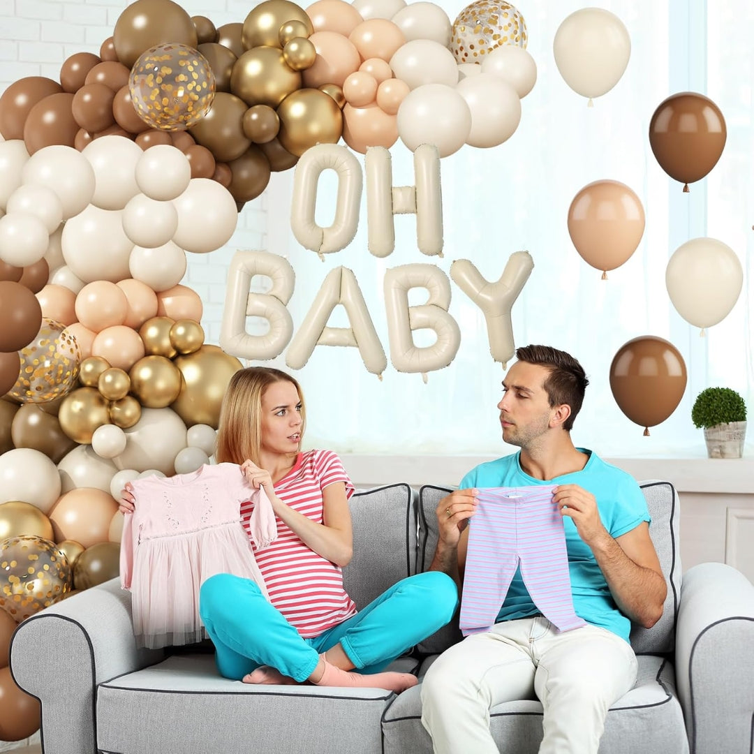 Oh Baby Beige Foil Balloon with Brown and Gold Latex Balloons Combo Kit - 80PC