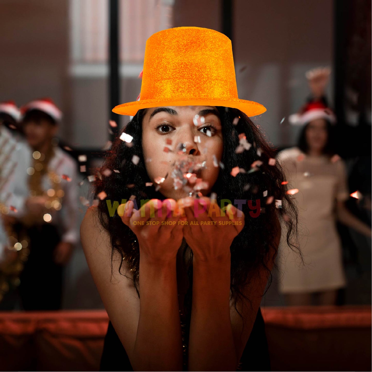 Neon Orange Glitter Hat for Adults - 1PC