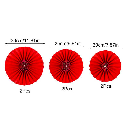 Red Paper Fans for Wall Decor - 6PC