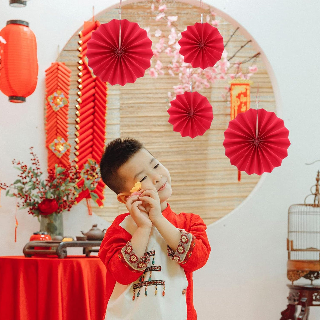 Red Paper Fans for Wall Decor - 6PC