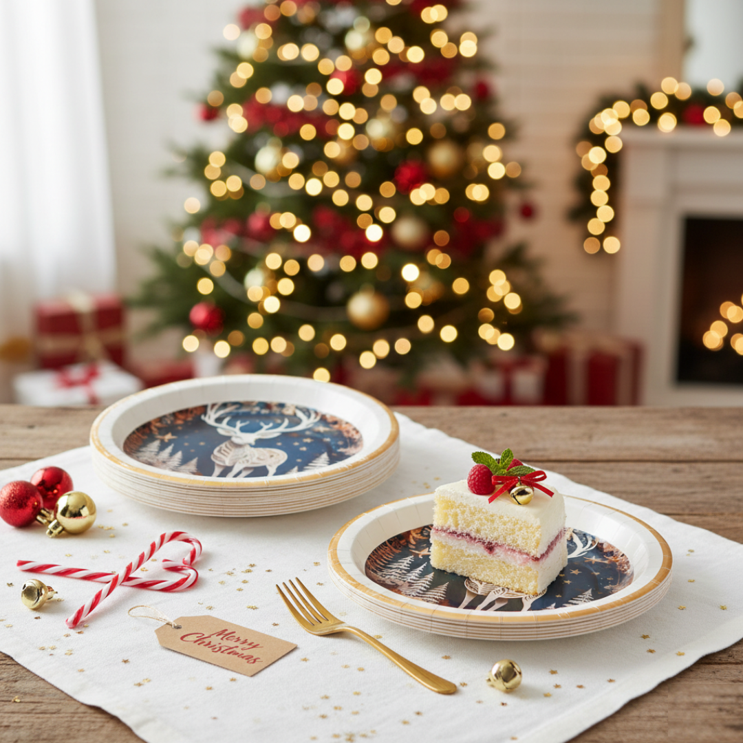 Christmas Reindeer Dinner Paper Plates - 8PC