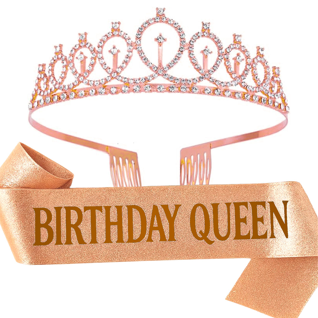 Happy Birthday Girl Tiara and Birthday Queen Sash Combo Set - 2PC