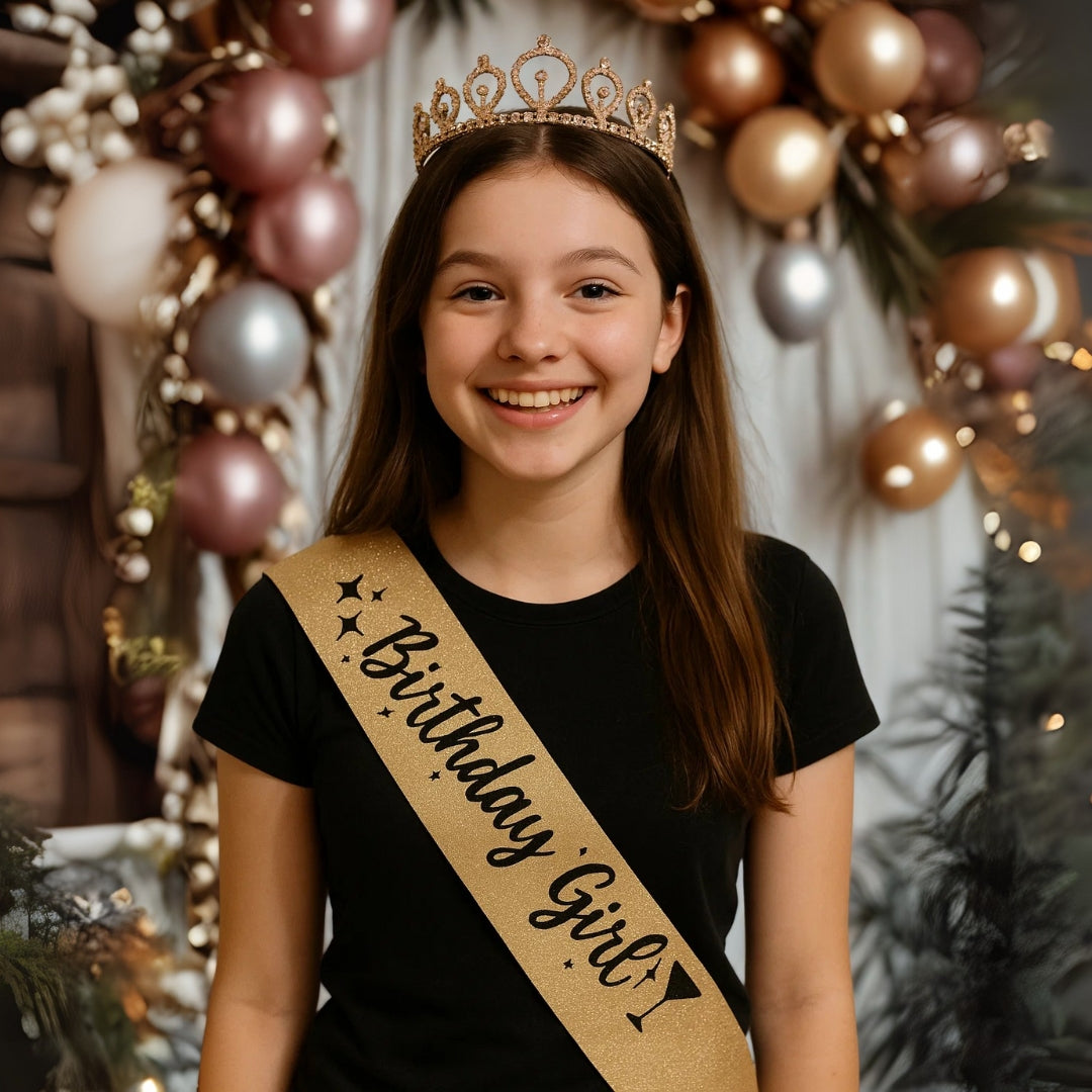 Rose Gold Tiara with Birthday Sash Combo - 1PC
