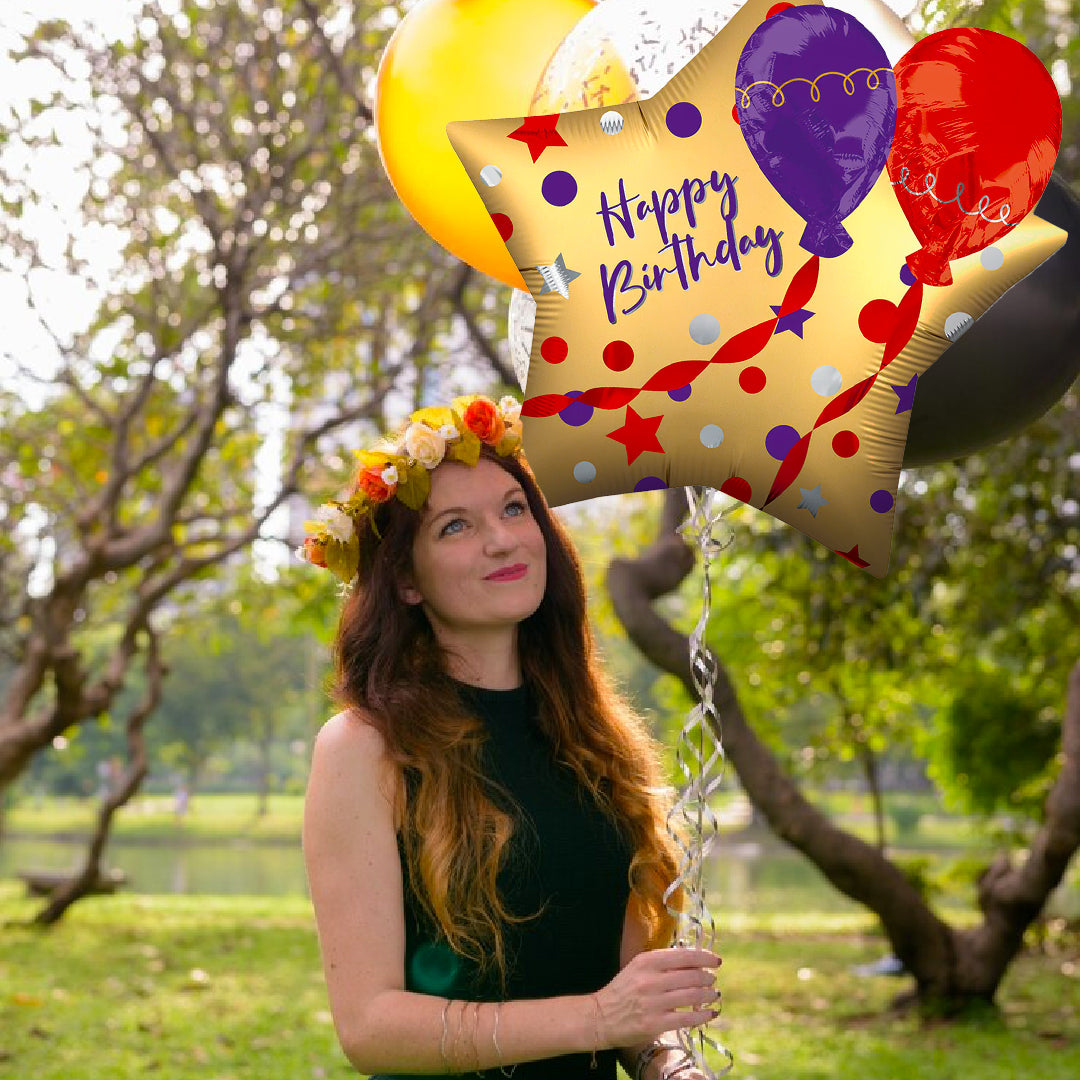 Happy Birthday Golden Foil Balloon Set - Helium Quality - 28 inches - 1PC