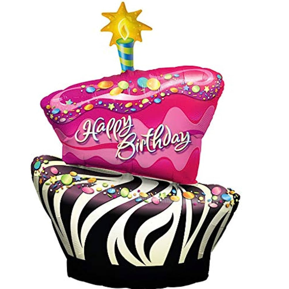 Happy Birthday Pink & Black Zebra Stripes Balloon pack of 5 pc (w/ Helium Gas)