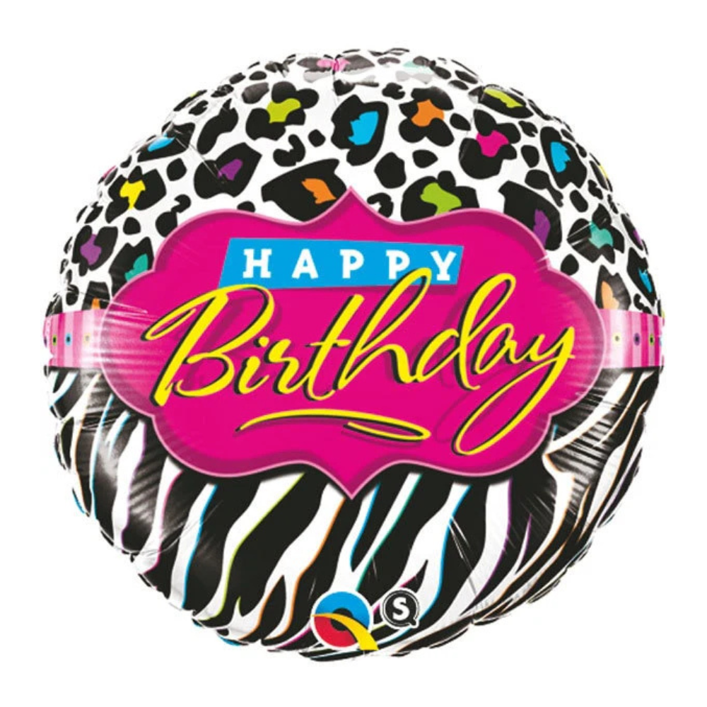 Happy Birthday Pink & Black Zebra Stripes Balloon pack of 5 pc (w/ Helium Gas)