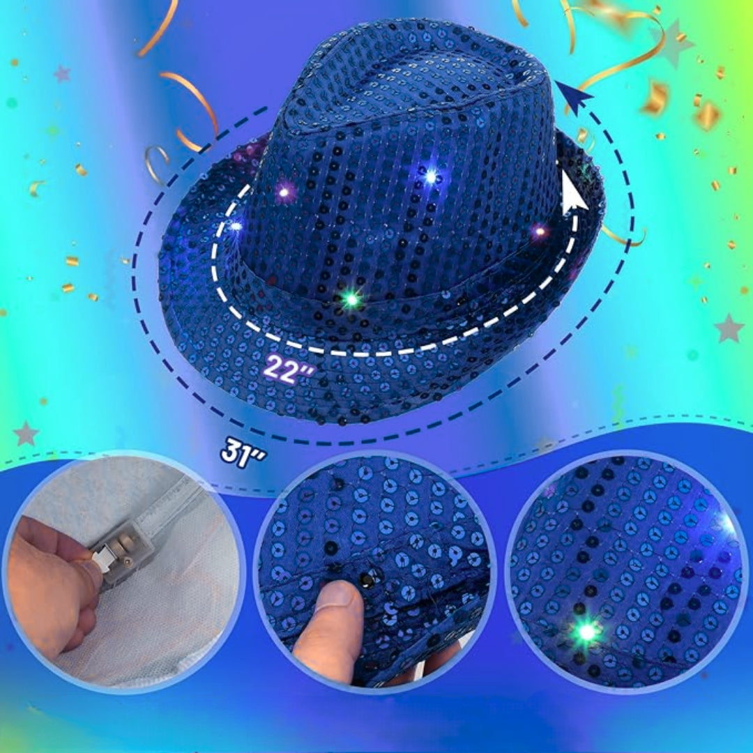 Light Up LED Sequin Hat Blue - 1PC