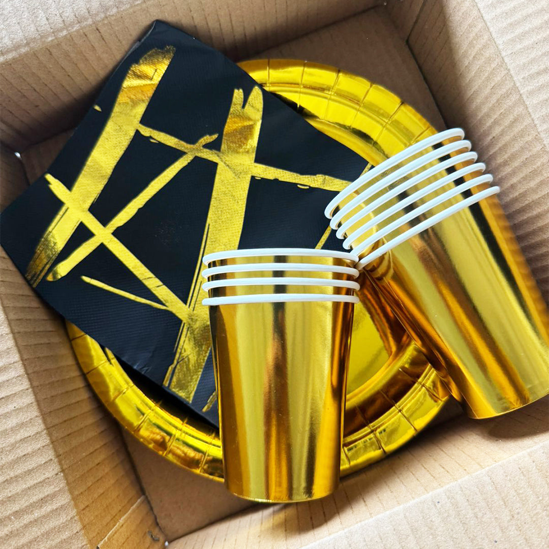 Black & Gold Party Tableware Combo Kit - 40PC