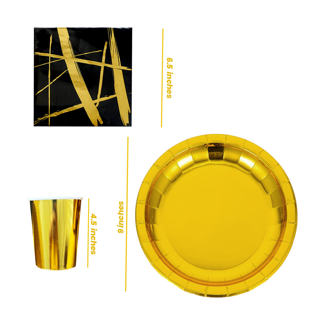 Black & Gold Party Tableware Combo Kit - 40PC