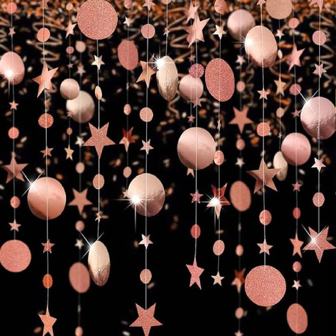 Star & Round Rose Gold String/Garland Decortion - 8FT - 1PC