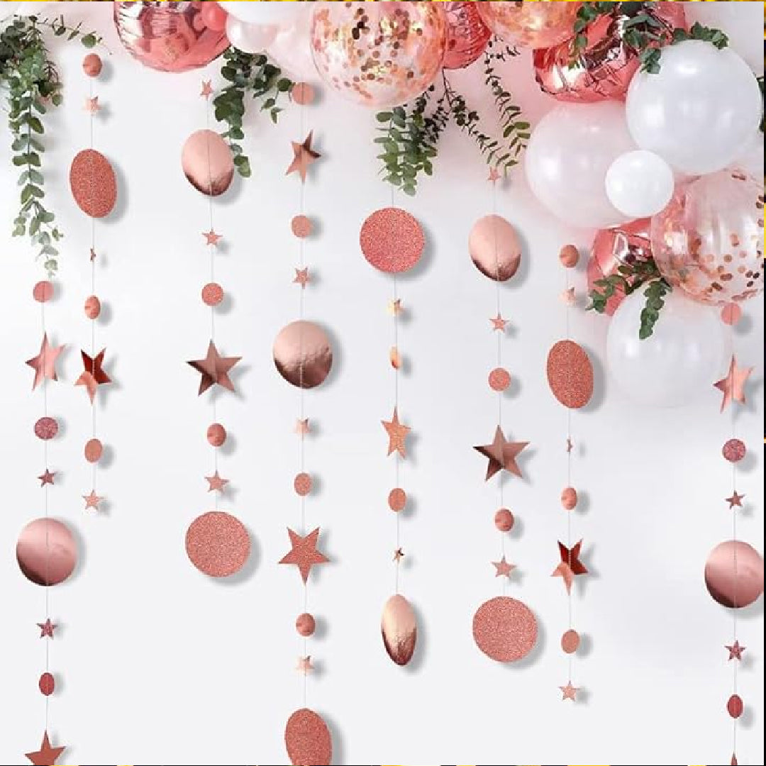 Star & Round Rose Gold String/Garland Decortion - 8FT - 1PC