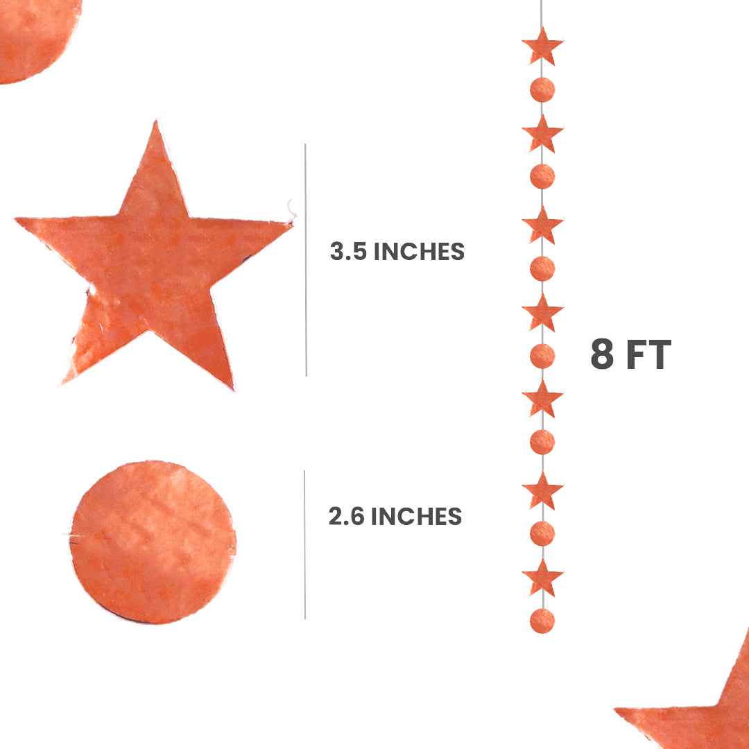 Star & Round Rose Gold String/Garland Decortion - 8FT - 1PC