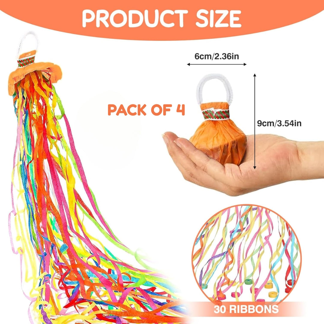 Hand Throw Streamers with Colorful Ribbons for Party Favors - 4PC