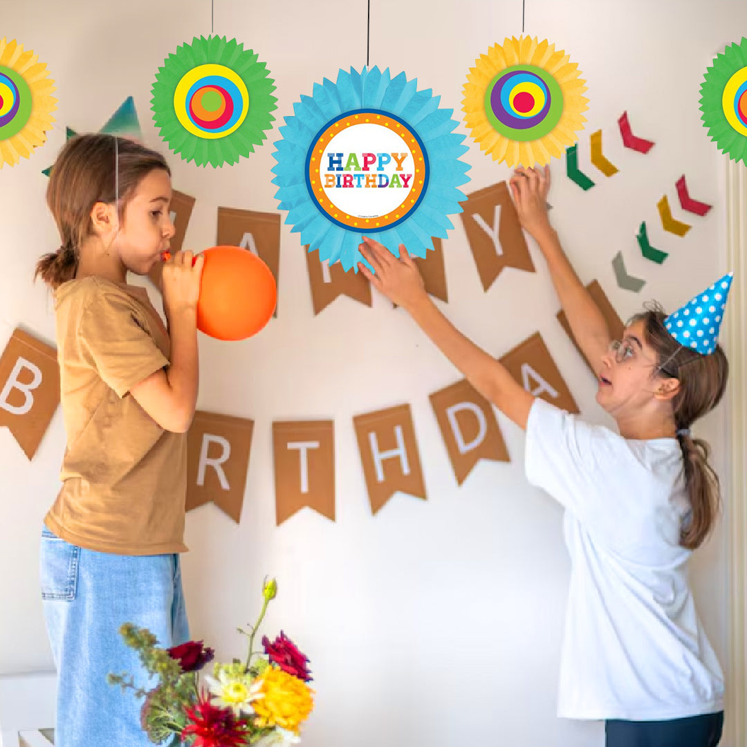 Paper Fan Decoration with Happy Birthday Cutouts - 3PC