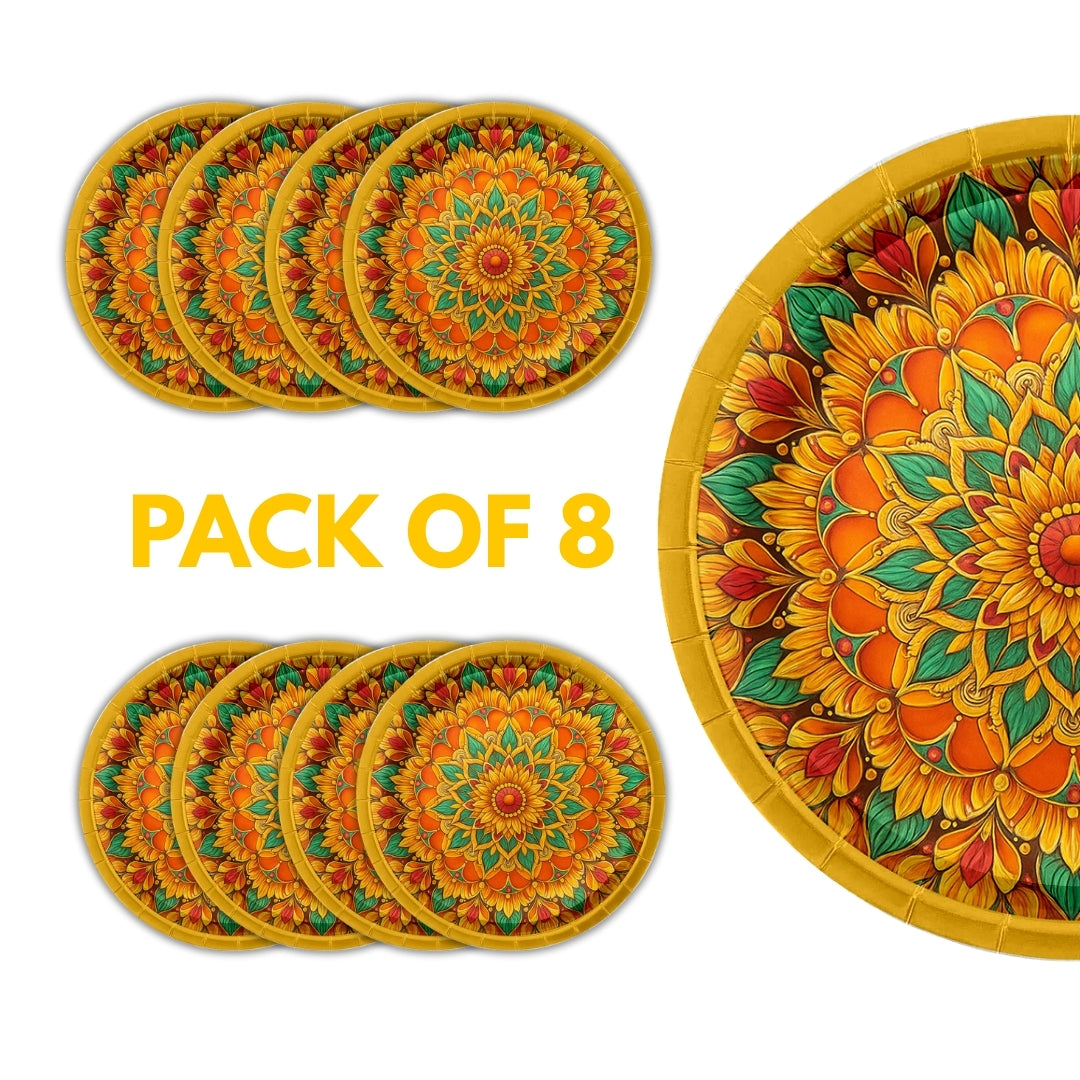 Traditional Festival Party Paper Plates - 9 inches - 8PC