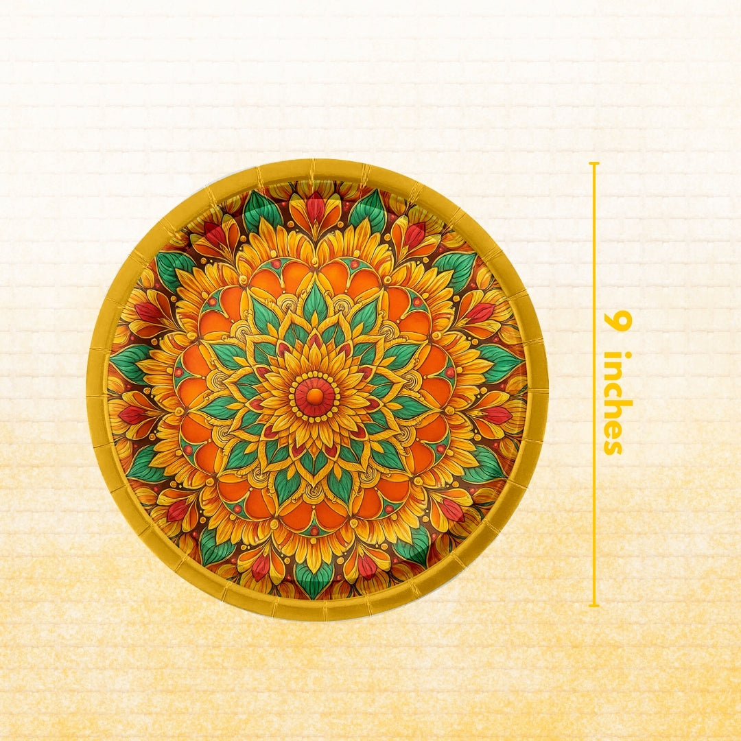 Traditional Festival Party Paper Plates - 9 inches - 8PC