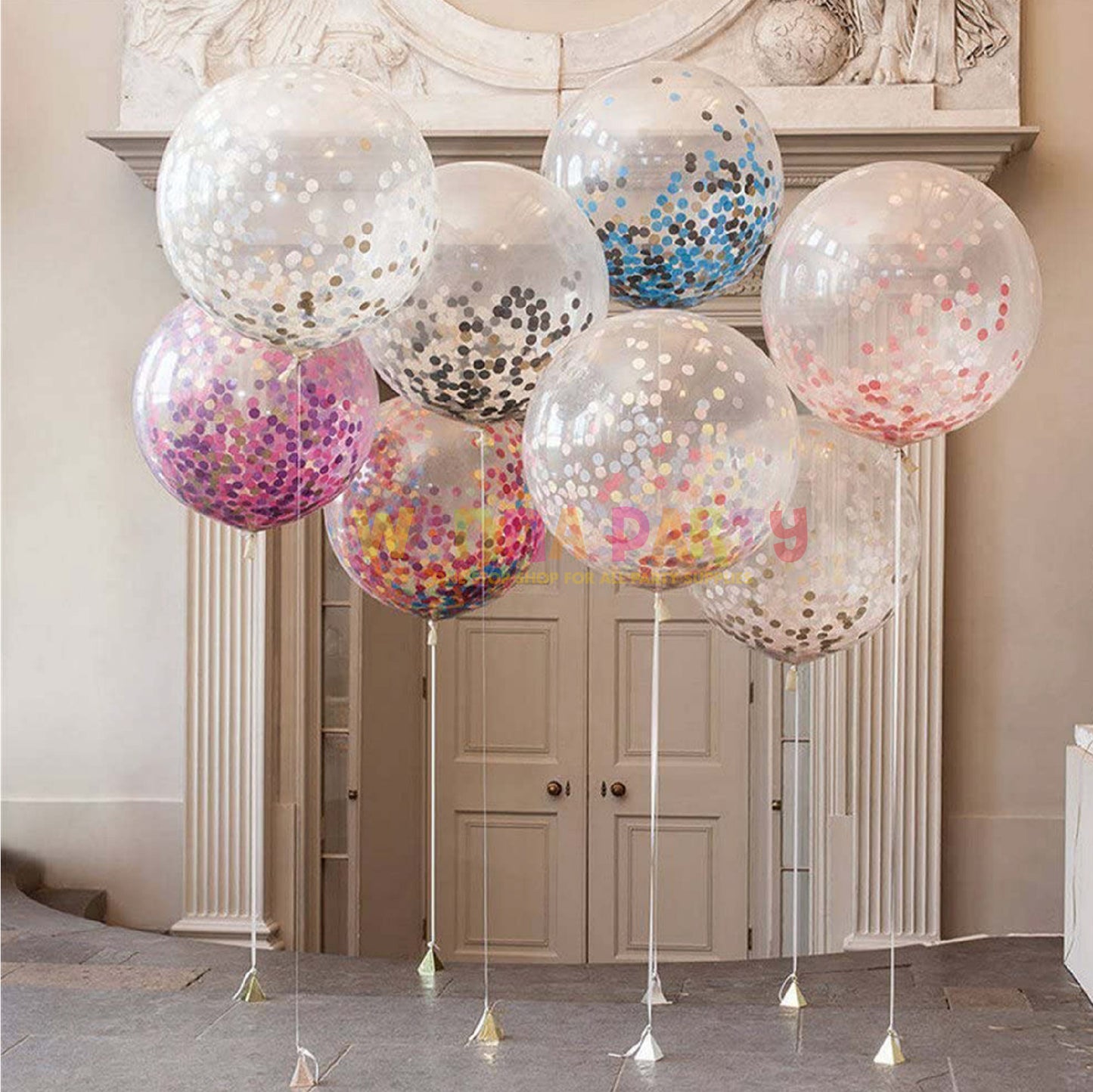 36" Transparent Balloon w/ Confetti & Tassle - 1PC