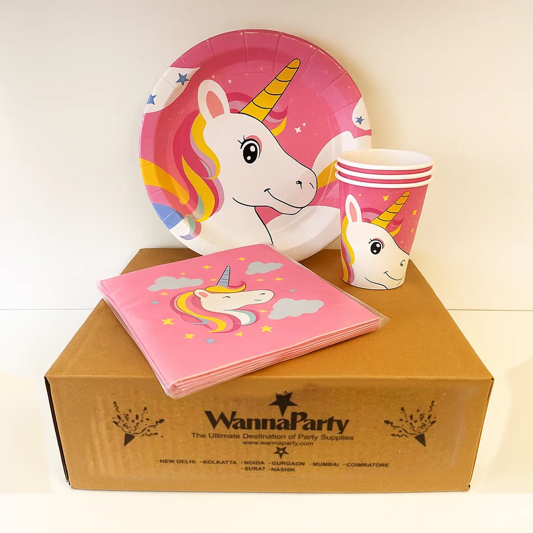 Unicorn Theme Tableware Combo w Plates, Cups & Napkins - 40PC