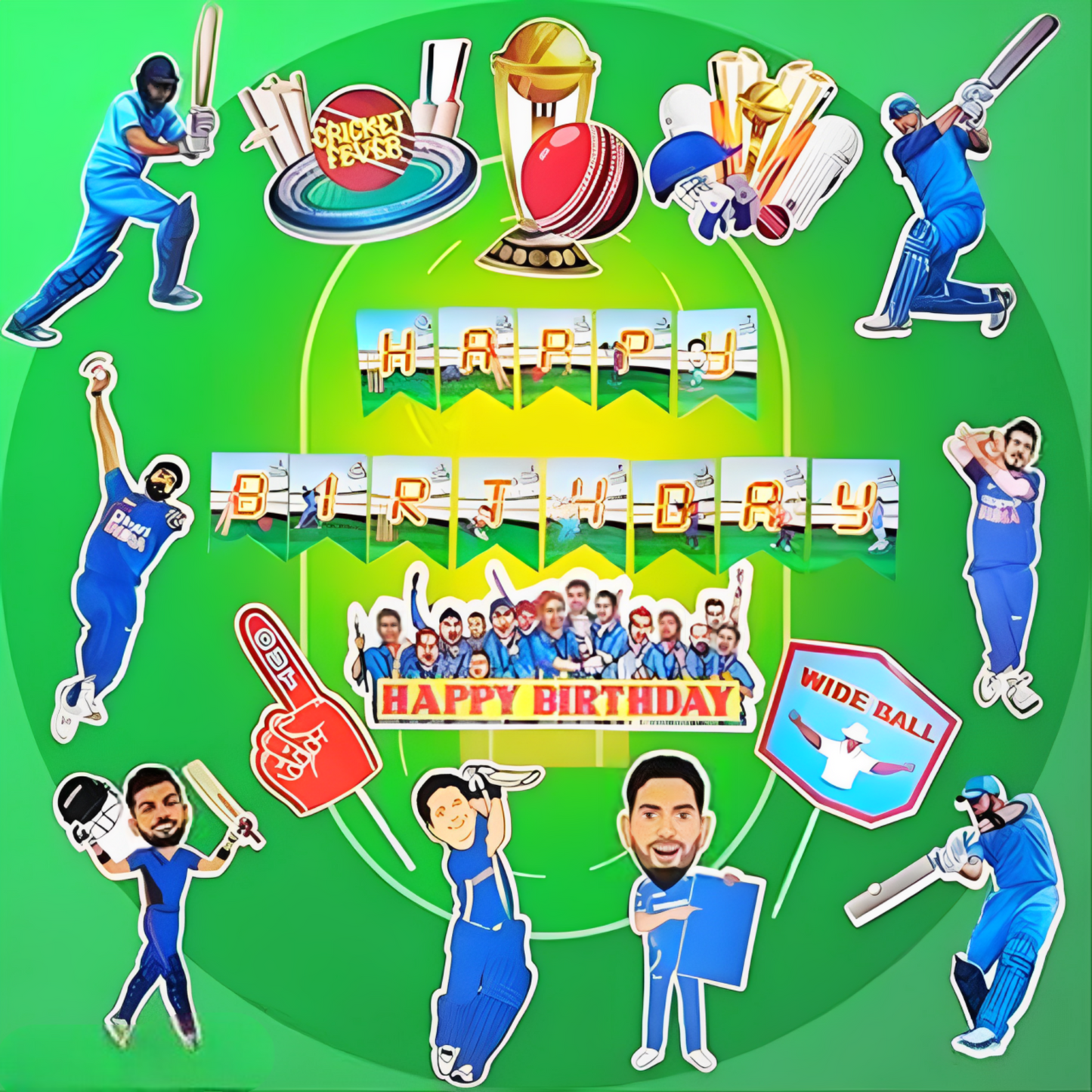 Cricket Theme Happy Birthday Decor w/ Cricketer Cutouts Combo - Set of 81PC