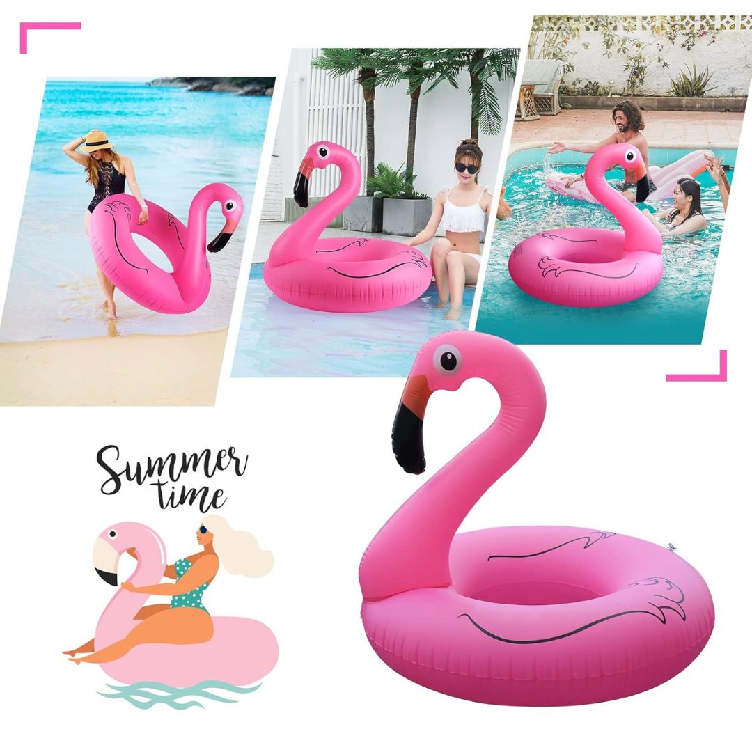 Inflatable Flamingo Pool Ring with Light - 1PC