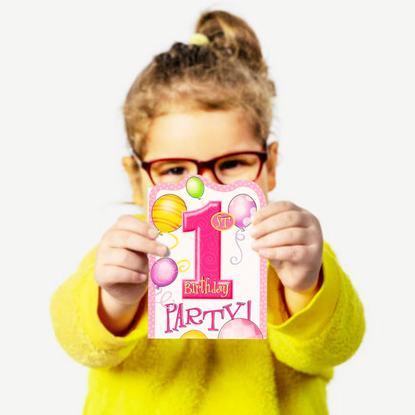 Happy 1st Birthday Princess Invites w/ Balloon Print - 8PC