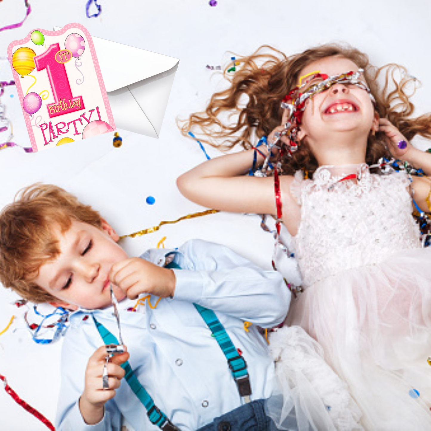 Happy 1st Birthday Princess Invites w/ Balloon Print - 8PC