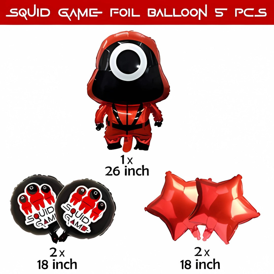Squid Game Theme Foil Balloon Set - Helium Quality - 18 inches - 5PC