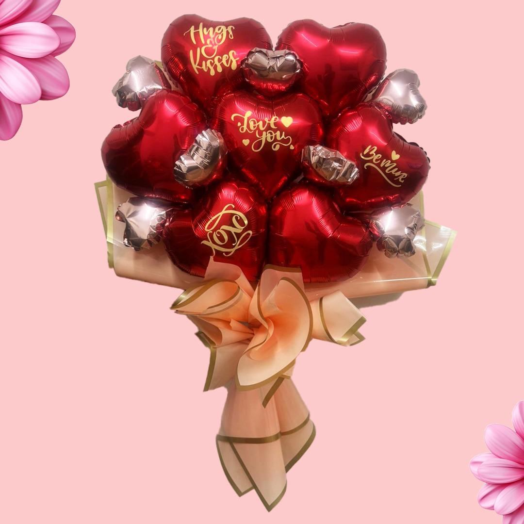 Red & Rose Gold Love You Text Foil Balloon Bouquet - 3PC