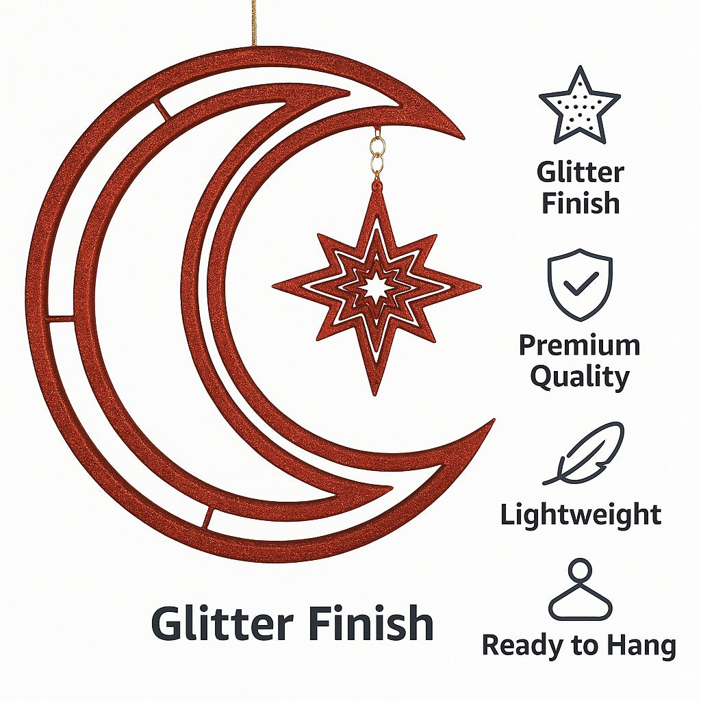 3D Moon & Star Hanging Red - 1PC