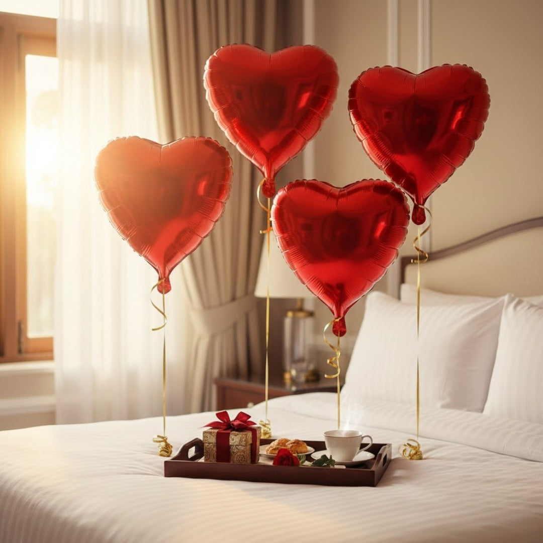 Red Heart Shape Foil Balloon Combo Pack - Helium Quality -18 inches - 4PC