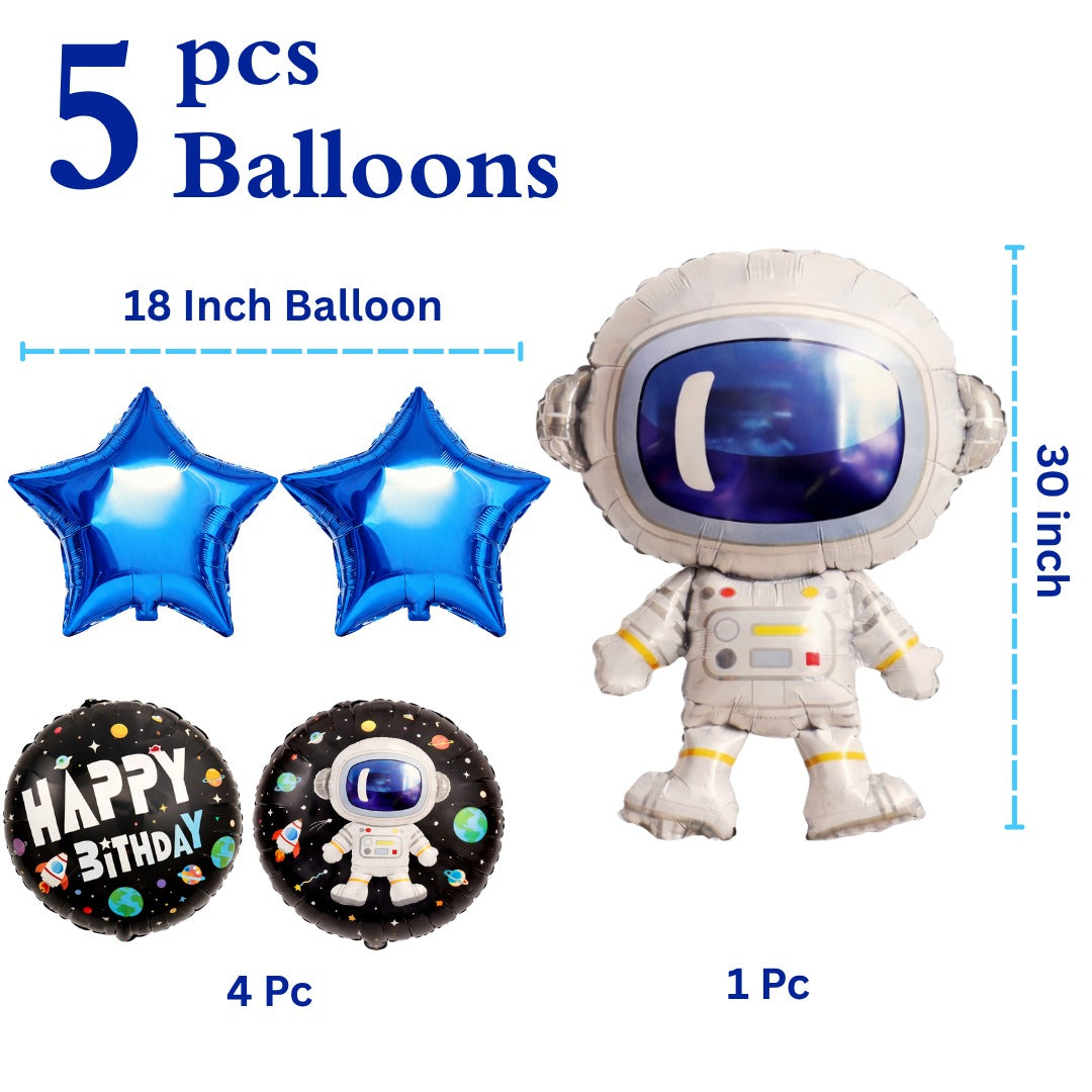 Space Theme Foil Balloon Set of 5 | Astronaut & Galaxy Balloons | Kids Birthday Space Party Decoration Kit