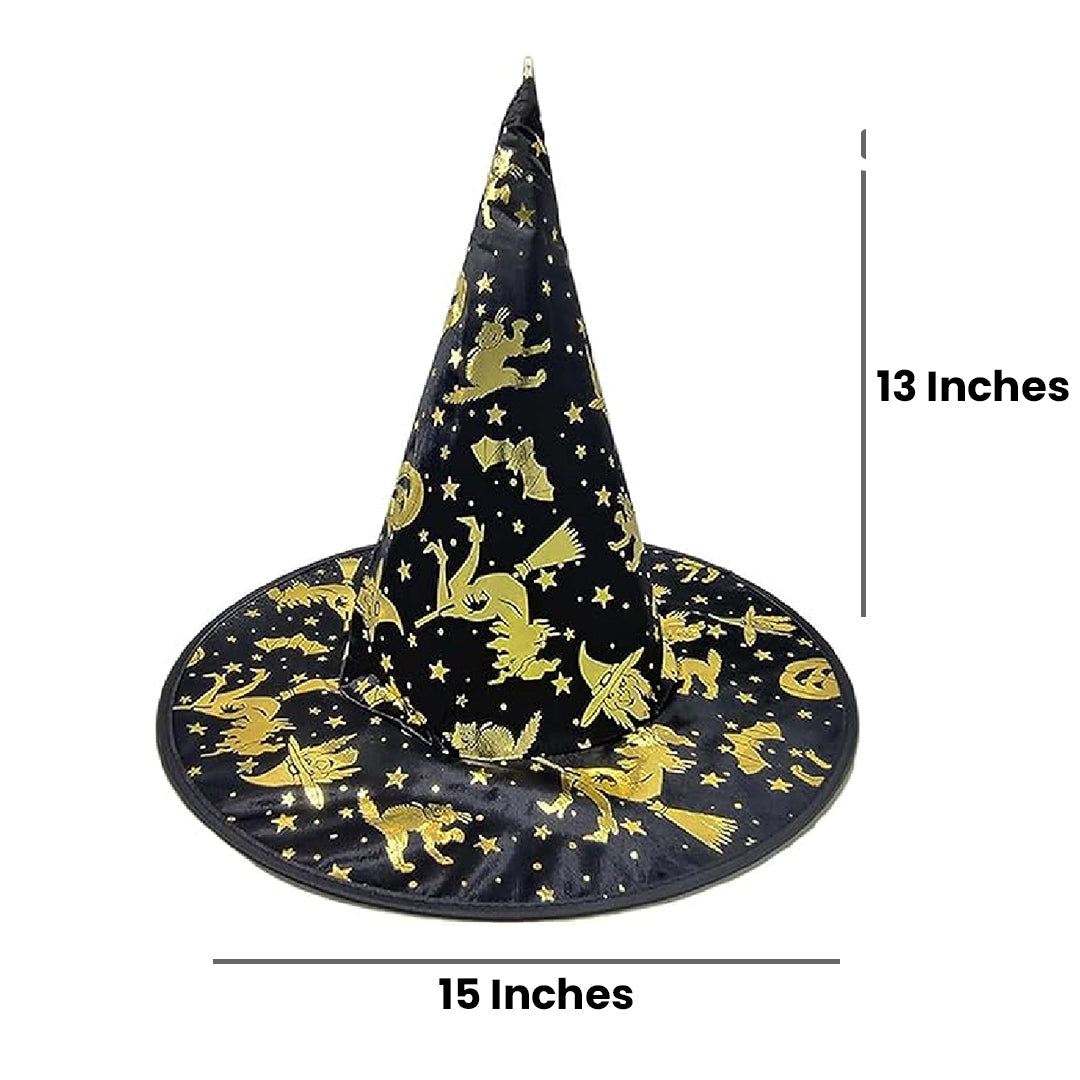 Witch Hat with Golden Pumpkin Bat Print for Halloween - 1PC