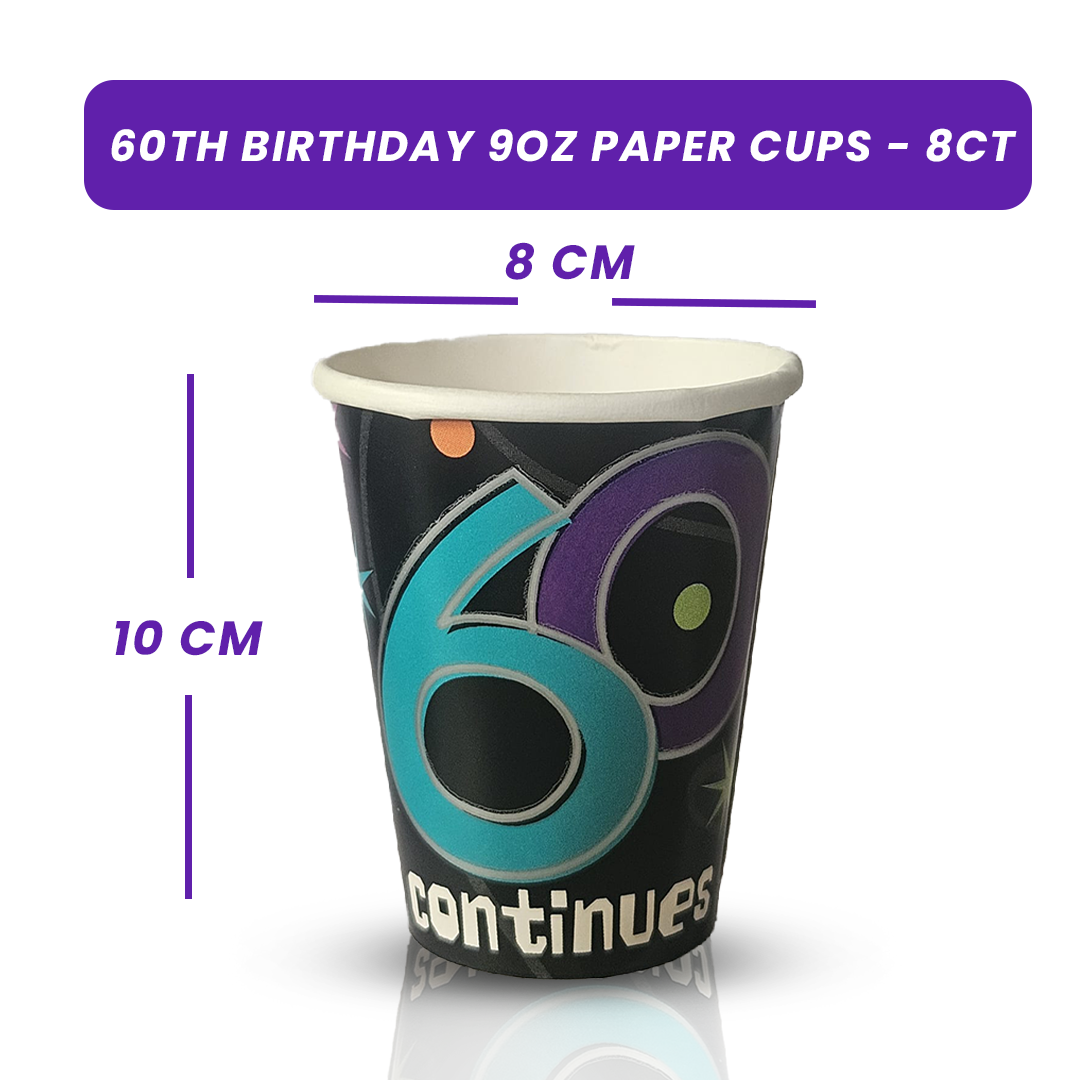 60TH BIRTHDAY 9OZ PAPER CUPS - 8CT
