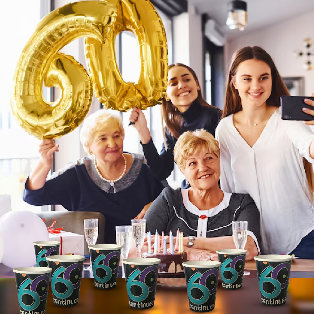 60TH BIRTHDAY 9OZ PAPER CUPS - 8CT
