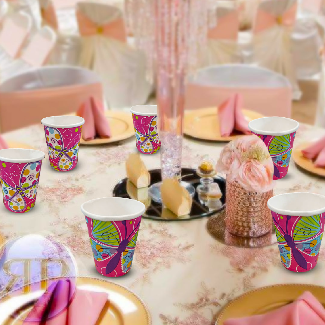 Butterfly & Flowers Theme Party Paper Cups - 250ML - 8PC