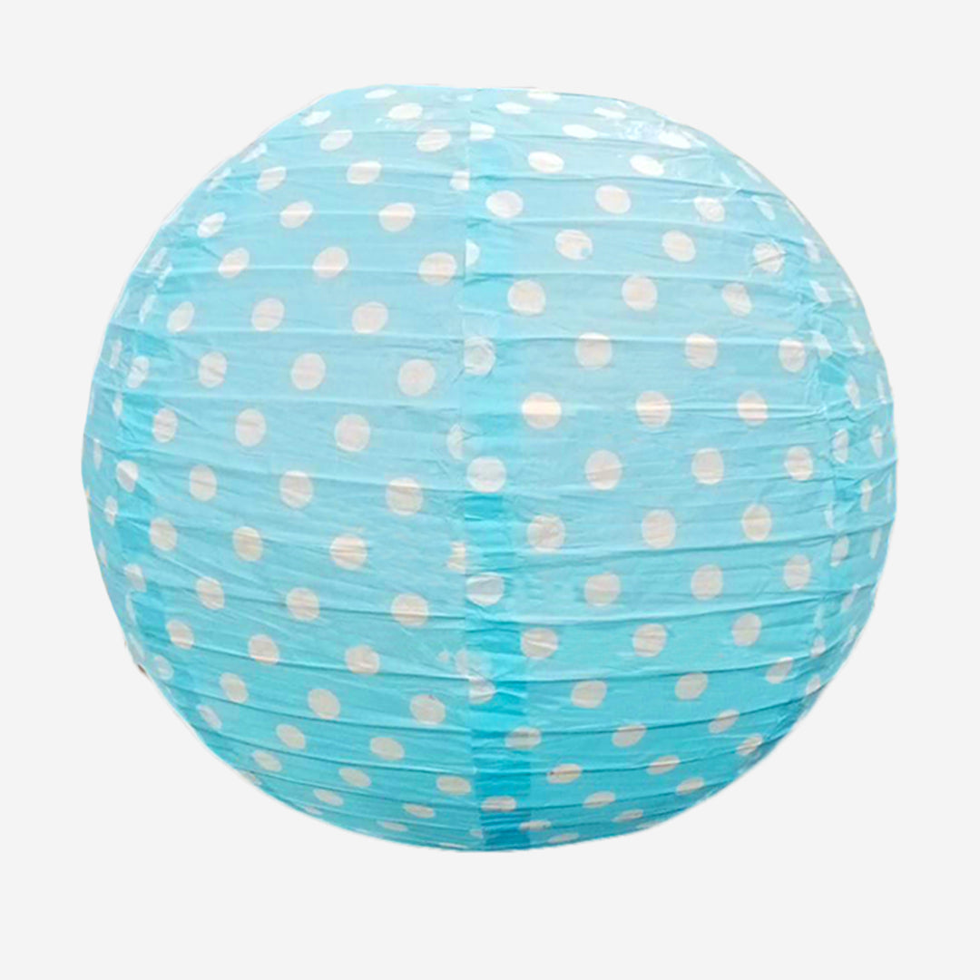 Paper Lantern Aqua Blue Color w/Polka Dot for Hanging Decor - 14 inches - 1PC