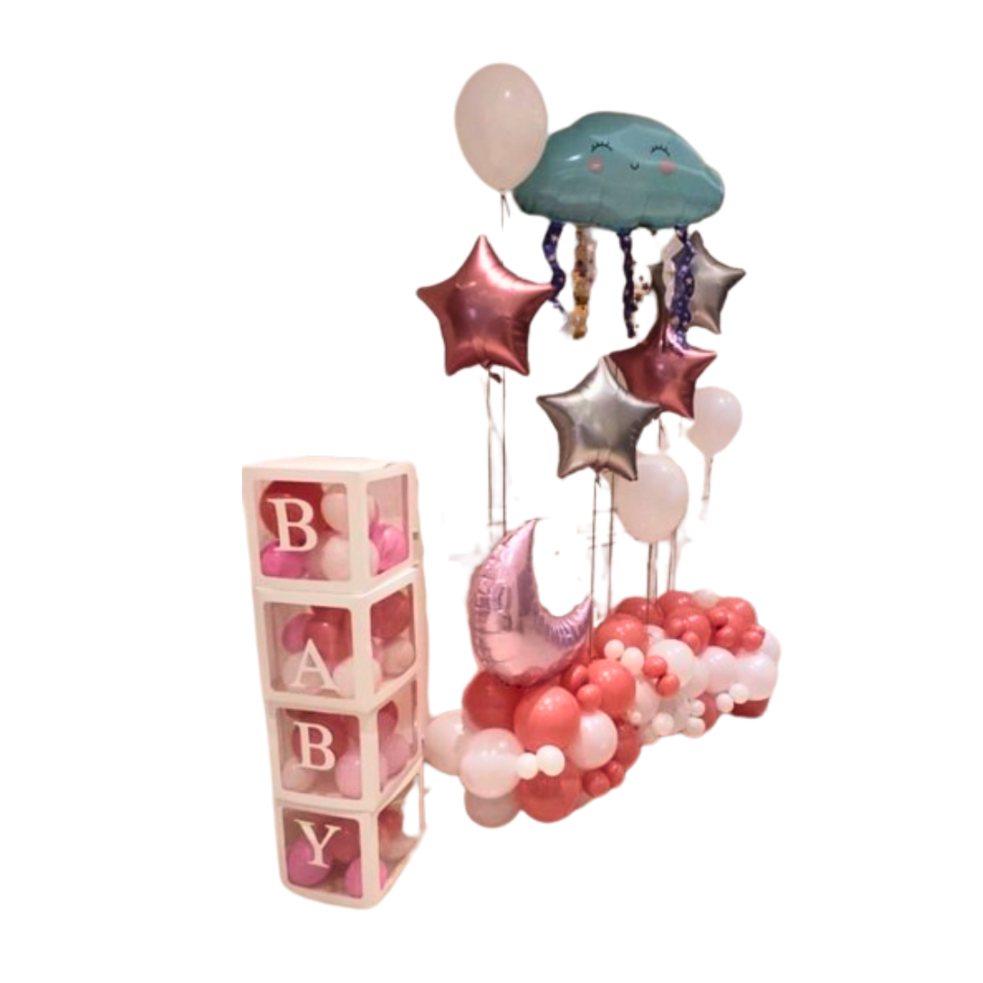 Balloon Bouquet - Welcome Baby (w/Helium Gas) with Baby box set of 4