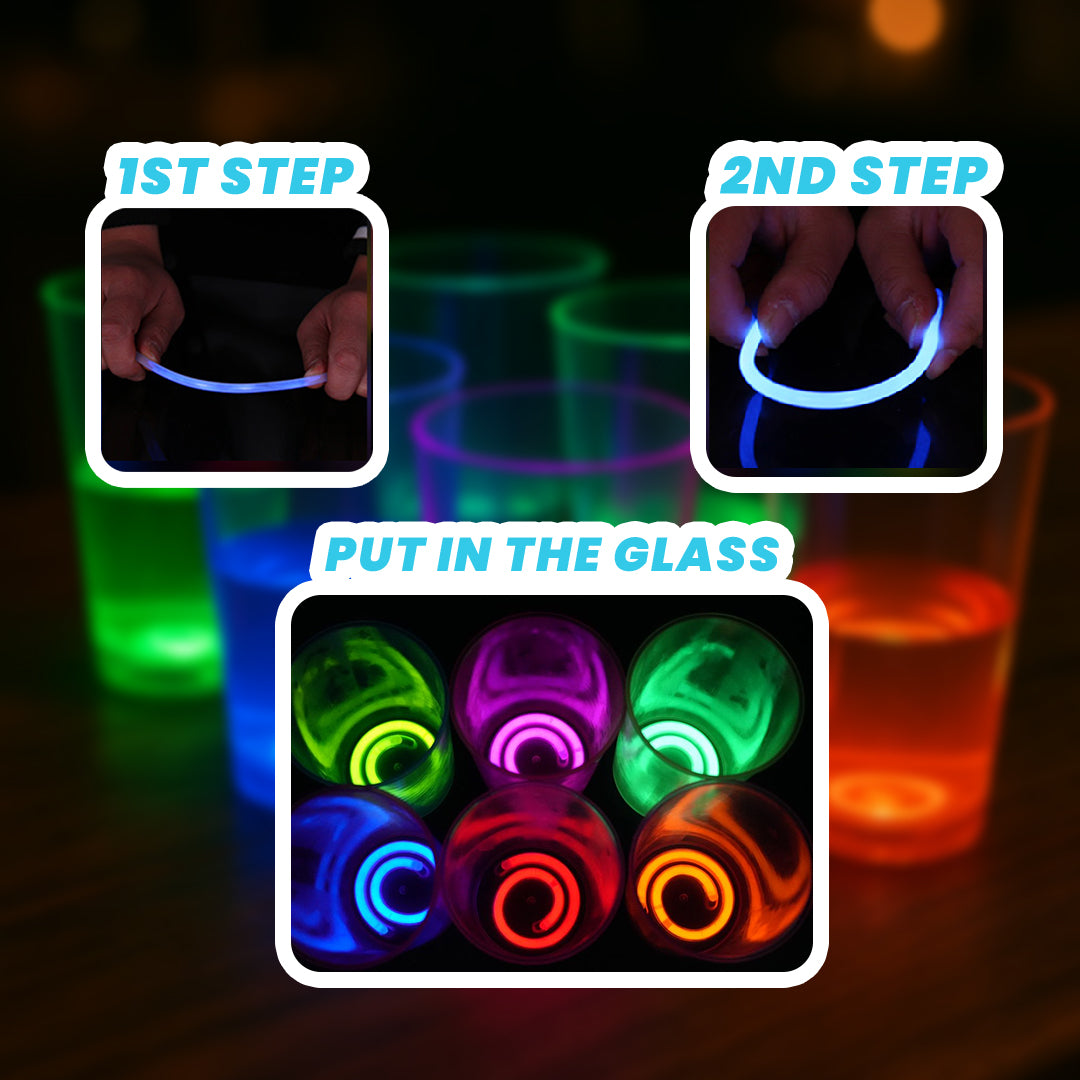 Glow In The Dark Neon Drinking Glasses - 8PC