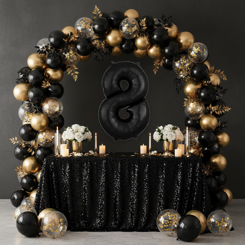 Black Number 8 Balloon - Milestone Photo Backdrop