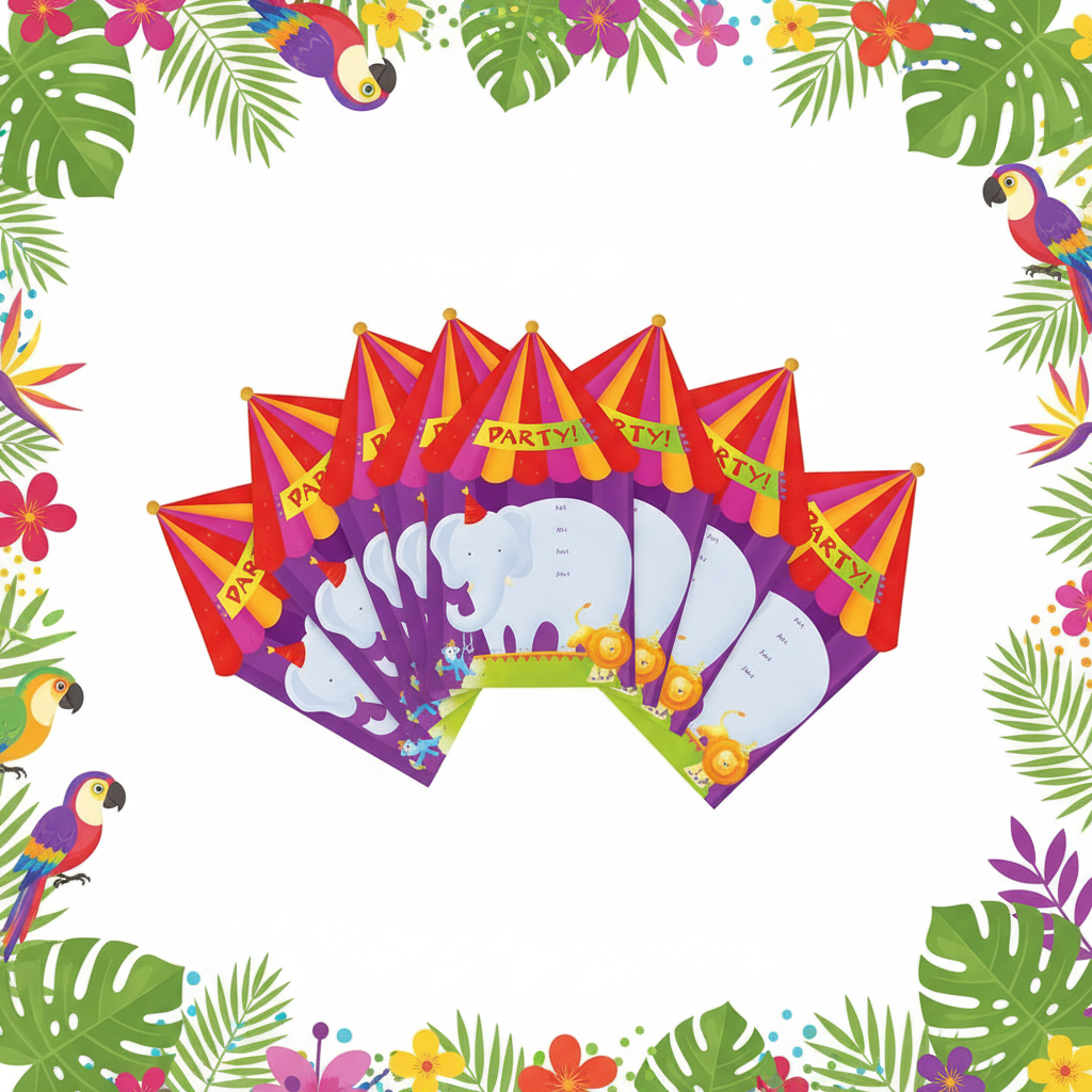 Jungle Animal Jumbo Party Invitations Pack of 8 Display