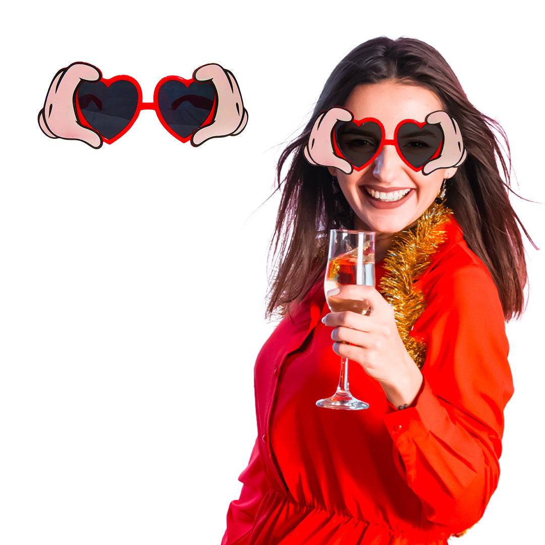 Heart Shaped Sunglasses with Clicking Hands Action for Adults - 1PC