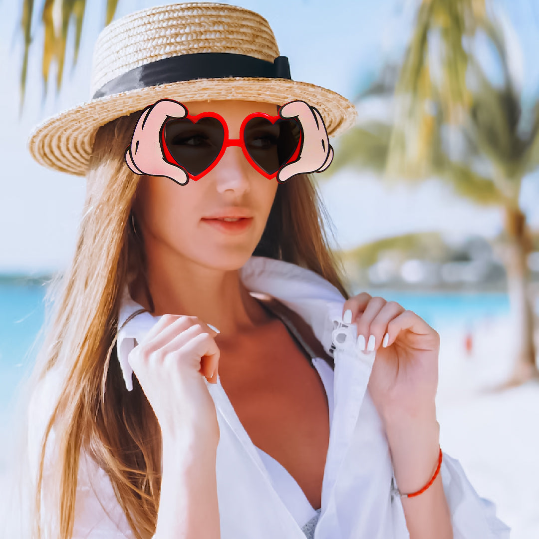 Heart Shaped Sunglasses with Clicking Hands Action for Adults - 1PC