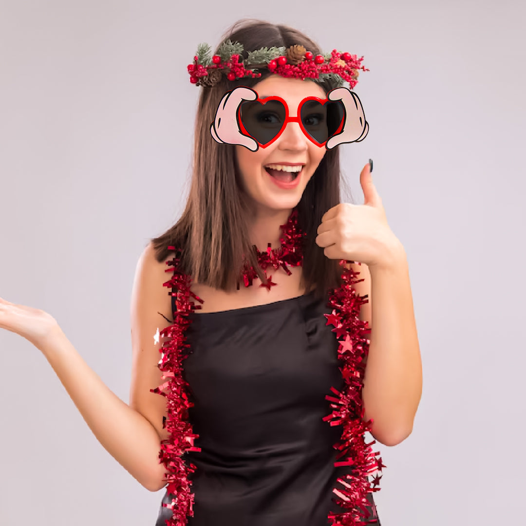 Heart Shaped Sunglasses with Clicking Hands Action for Adults - 1PC